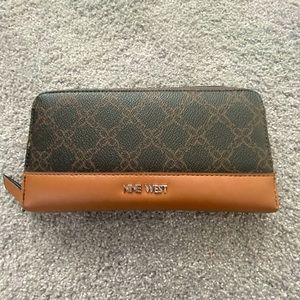 Nine West Brown Zip Around Wallet One Size